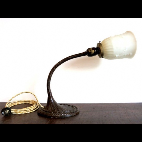 Antique Glass Desk Lamp Goose Neck Prohibition Era - Picture 1 of 4